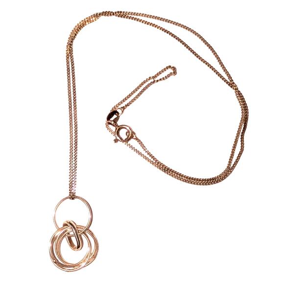 VTG 925 Sterling Silver Italy Circles 5 Ring Pendant 18 In. Curb Chain Necklace - Picture 2 of 5